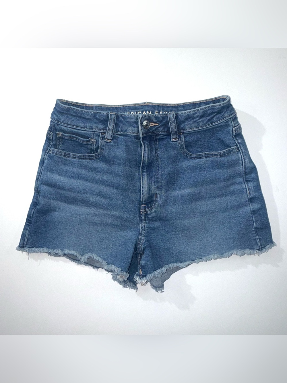 American Eagle Mom Shorts Women’s Size 6 Medium Wash Stretch Frayed Hem